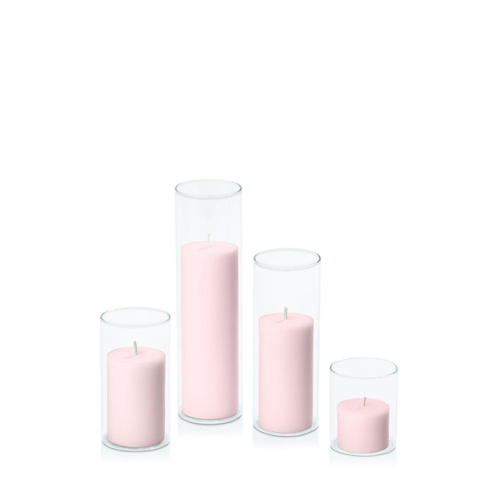 Blush Pink 5cm Pillar in 5.8cm Glass, Sm - Set of 6