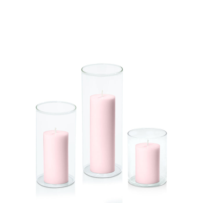 Blush Pink 5cm Pillar in 8cm Glass, Sm - Set of 6