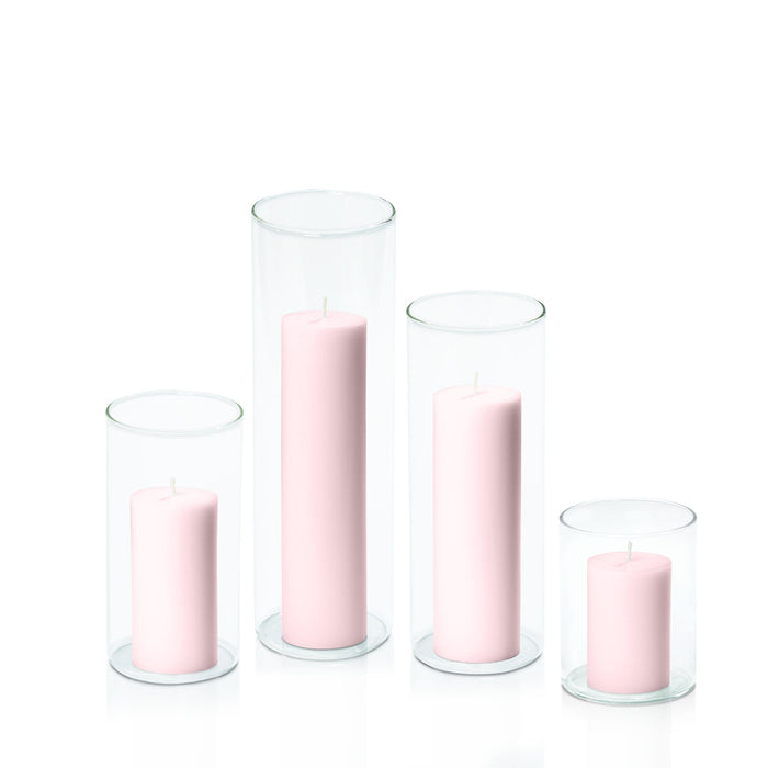 Blush Pink 5cm Pillar in 8cm Glass, Sm - Set of 6