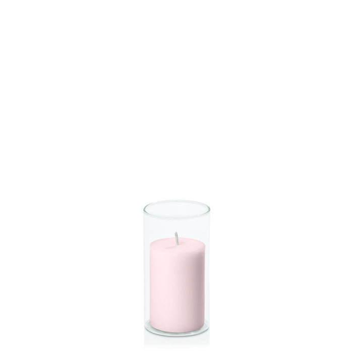 Blush Pink 5cm x 7.5cm Pillar in 5.8cm x 12cm Glass Pack of 1