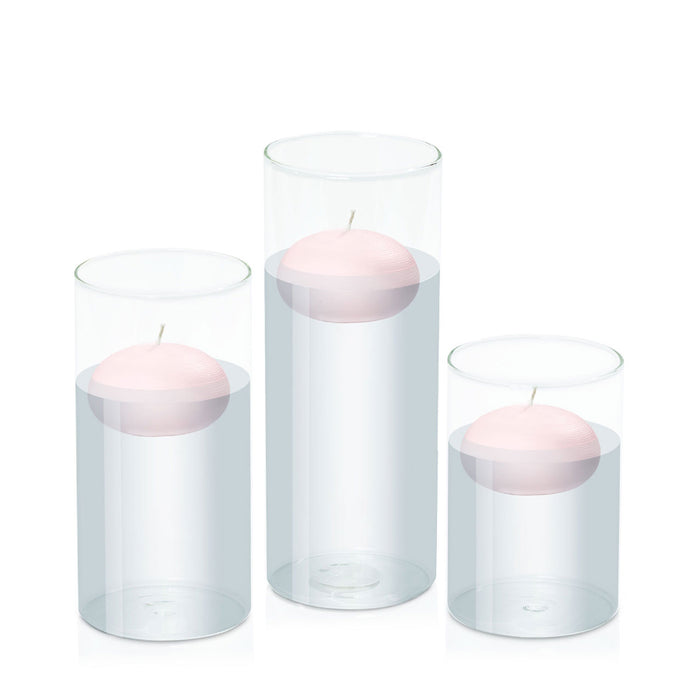 Blush Pink 7.5cm Floating Candle in 10cm Glass Set - Med Pack of 1