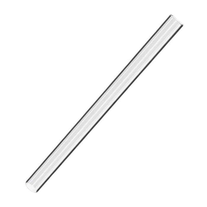 Clear reusable Boba Straw - L shown at a diagonal angle against a white background, displaying the transparent glass construction and smooth cylindrical shape.