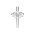 KeepCup Boba Straw Lid for M 12oz Glass Cup, shown from a front angle against a white background. The clear lid features a central straw hole with an attached transparent straw extending above and below the disc-shaped lid.