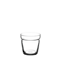 Brew Glass Base XS 6oz in clear glass, shown at a slight angle against a white background, featuring the KeepCup logo embossed on the base and a distinctive tapered shape with a subtle rim detail near the top.