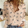 British Shorthair Cat icon pattern Women's Mock Linen Shirts for Cat Lovers - myfunfarm