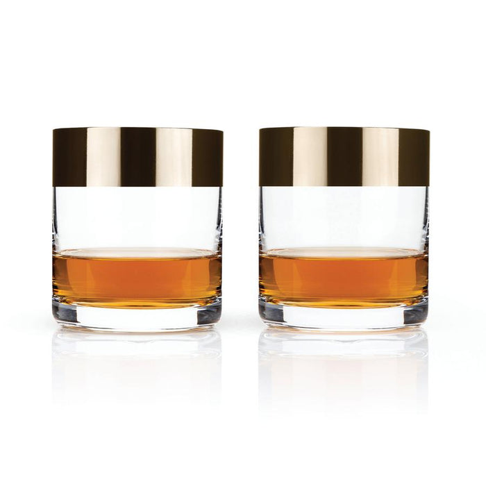 BRONZE RIM CRYSTAL TUMBLERS | COCKTAIL