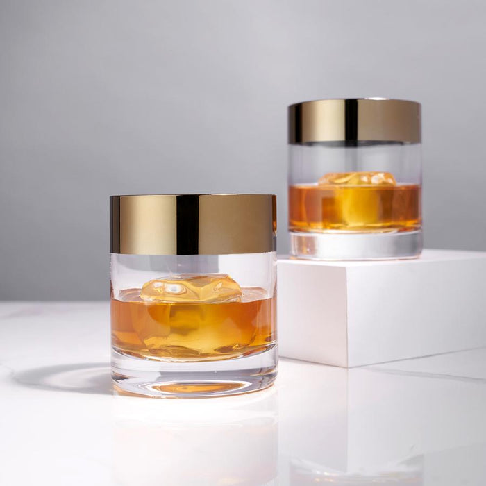 BRONZE RIM CRYSTAL TUMBLERS | COCKTAIL