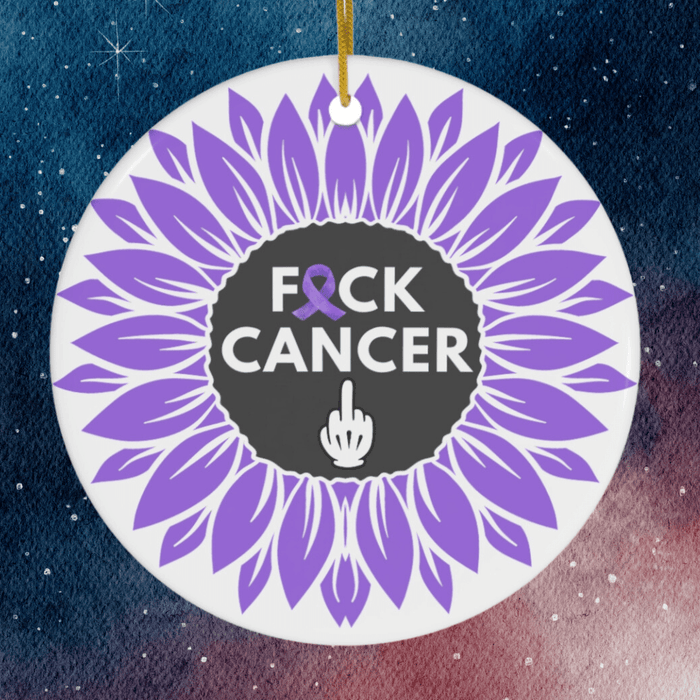 Cancer, Ceramic Ornament, Purple Flower: F*ck Cancer