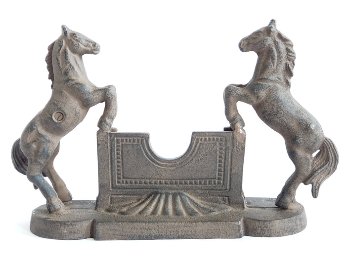 Cast Iron Business Card Holder "Rearing Horses"