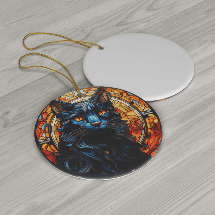 Cat, Personalized Cat Lovers Ceramic Ornament: Black/Blue Cat