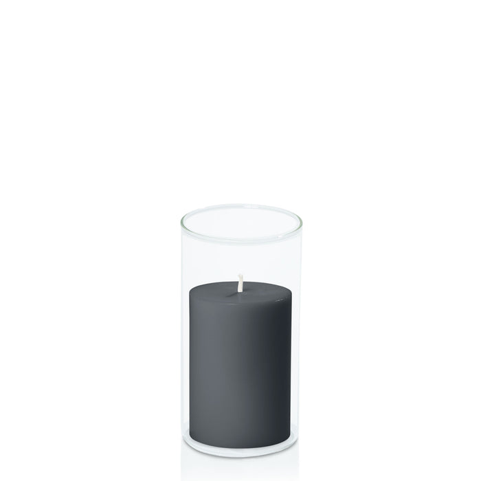 Charcoal 7cm x 10cm Pillar in 8cm x 15cm Glass Pack of 1