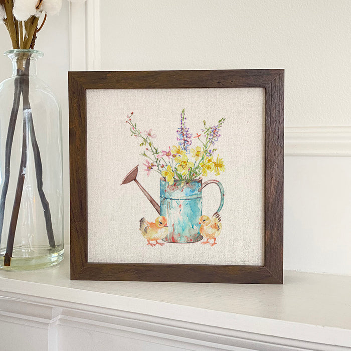 Chicks Watering Can Bouquet - Easter Framed Sign