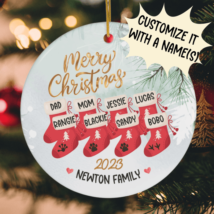 Christmas Gift, Ceramic Christmas Stocking Family and Pet Ornament