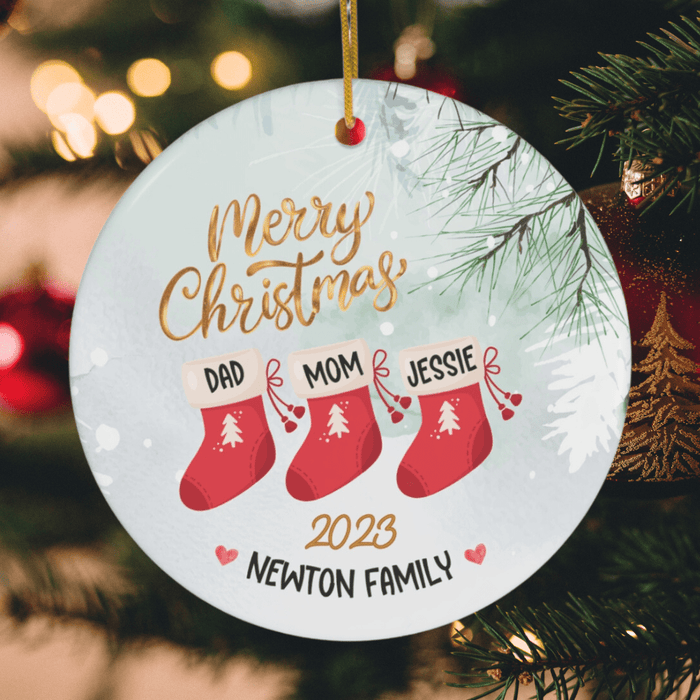 Christmas Gift, Ceramic Christmas Stocking Family and Pet Ornament