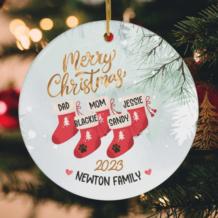 Christmas Gift, Ceramic Christmas Stocking Family and Pet Ornament