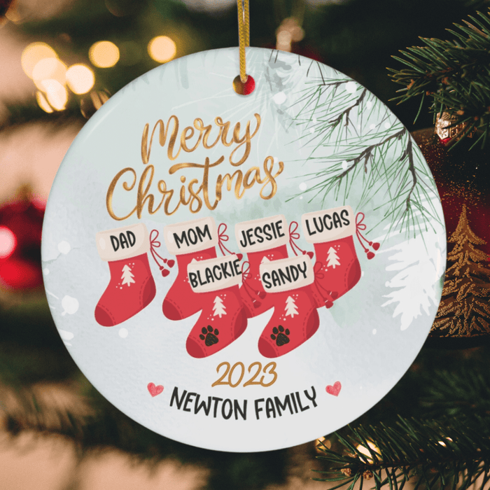 Christmas Gift, Ceramic Christmas Stocking Family and Pet Ornament