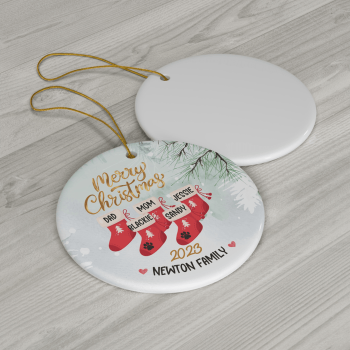 Christmas Gift, Ceramic Christmas Stocking Family and Pet Ornament
