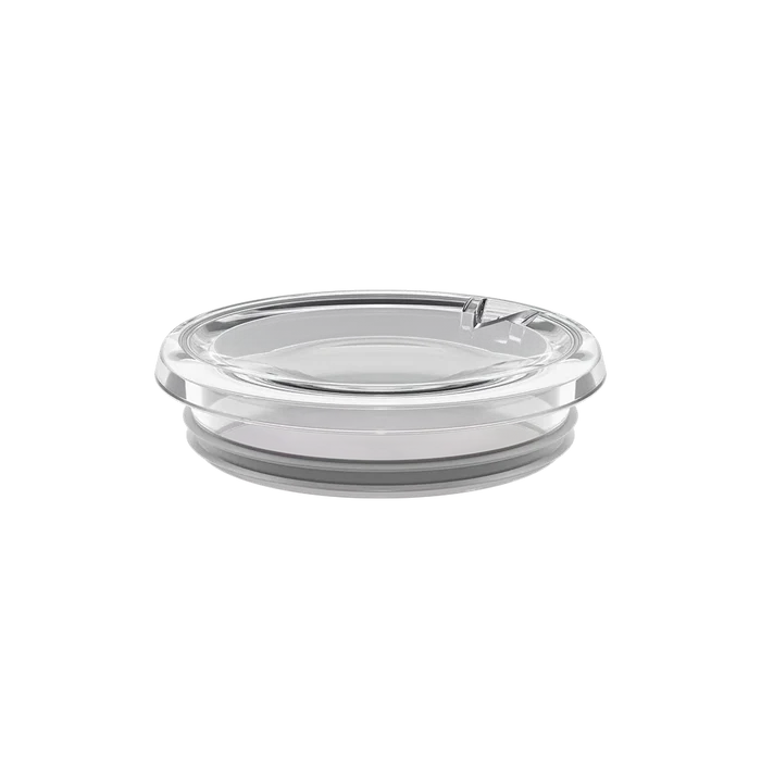 KeepCup Quicksip Lid Thermal in XS 6oz size, shown from a slightly elevated angle against a white background. The clear plastic lid features a sleek design with a raised drinking spout and grey silicone seal ring.