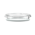 Quicksip Lid in clear transparent plastic, shown from a low side angle against a white background, featuring a sliding sip opening on top and a white silicone seal ring around the base.