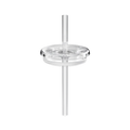 Clear plastic Coffee Straw Lid for L 16oz Plastic Cup, shown from above at a slight angle with the transparent reusable straw inserted through the centre opening.