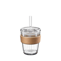 KeepCup Cold Cup Cork M 12oz with Boba Straw, featuring a clear glass cup with cork band sleeve, transparent lid and plastic straw, shown against a white background.