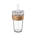 KeepCup Cold Cup Cork L 16oz with Boba Straw, shown against a white background. The clear reusable cup features a natural cork band, transparent lid and wide plastic straw, photographed at a slight angle to display the full product design.