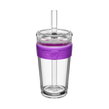 KeepCup Cold Cup Longplay Boba L 16oz in Bubblegum, featuring a clear double-walled cup with purple silicone band, transparent lid and reusable straw, shown against a white background.
