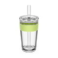 KeepCup Cold Cup Longplay Boba L 16oz in Matcha, featuring a clear double-walled cup with a light green silicone band, transparent lid and reusable straw, shown against a white background.