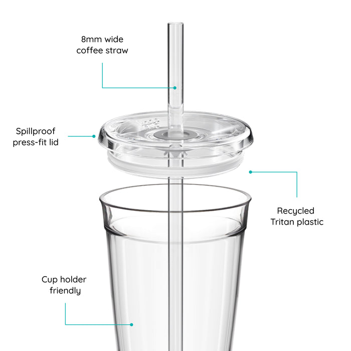 Cold Cup Original with lid and straw, featuring labels on a white background