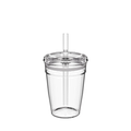 Clear Cold Cup Original M 12oz tumbler with matching lid and reusable coffee straw, shown empty against a white background to display the transparent design and components.