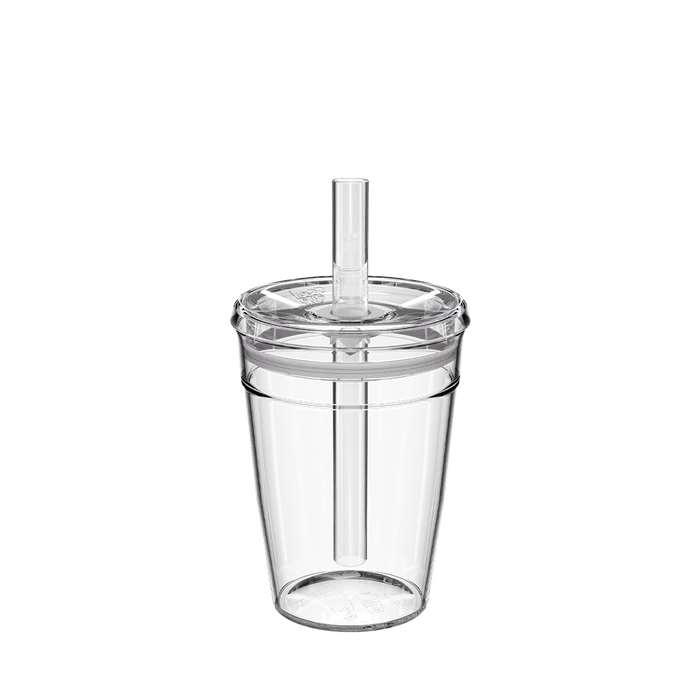 Clear transparent KeepCup Cold Cup Original M 12oz with Boba Straw, shown in a straight-on product shot against a white background, displaying the reusable cup, secure lid and wide clear straw.