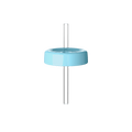 KeepCup Commuter Coffee Straw Lid in light blue, shown from a front view with a clear reusable straw inserted through the centre of the lid against a white background.