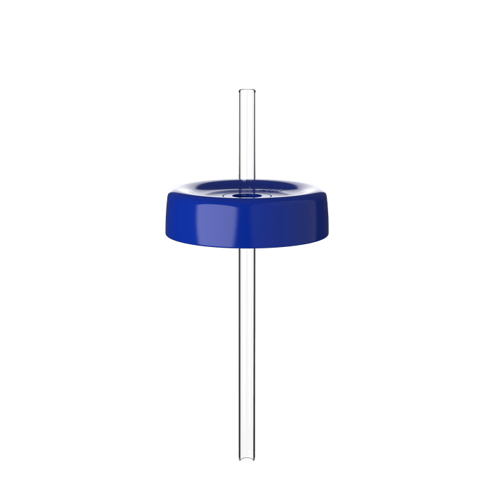 KeepCup Commuter Coffee Straw Lid in Electric blue, shown from a front view with a clear reusable straw inserted through the centre of the circular lid against a white background.