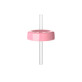 KeepCup Commuter Coffee Straw Lid in Peony, shown from a front view with the pink circular lid and clear reusable straw assembled, displayed against a white background.