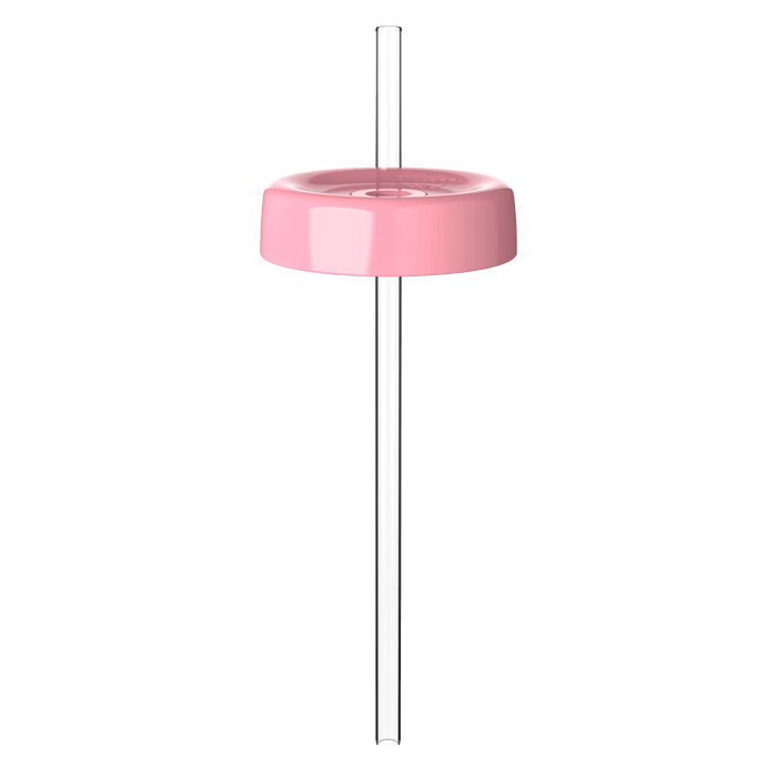 Pink Commuter Coffee Straw Lid shown from the front with clear reusable straw inserted through the centre hole, displayed against a white background.