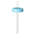 KeepCup Commuter Coffee Straw Lid in light blue, shown from a straight-on angle with a clear reusable straw inserted through the centre hole, displayed against a white background.