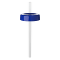 KeepCup Commuter Coffee Straw Lid in blue, shown from a front angle with a clear reusable straw inserted through the centre hole, displaying the lid's glossy finish and rounded design against a white background.