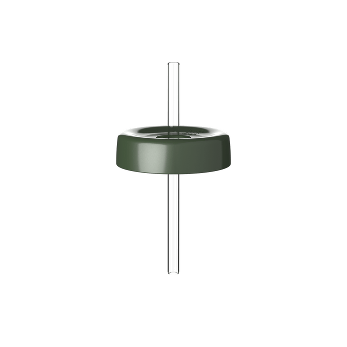 KeepCup Commuter Coffee Straw Lid in Pine green, shown with clear reusable straw inserted through the centre hole, displayed against a white background to highlight the lid's rounded design and components.