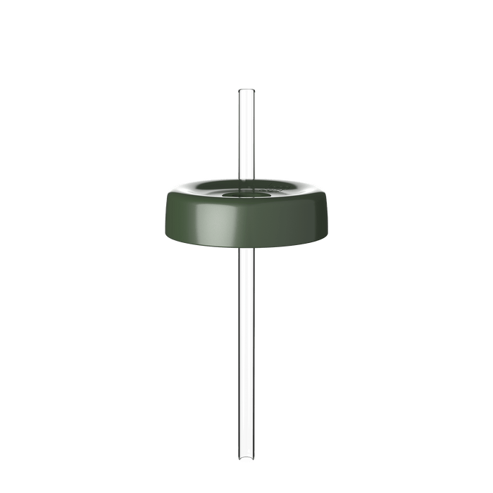 Commuter Coffee Straw Lid in Pine green shown from a front angle with a clear reusable straw inserted through the centre, displayed against a white background.