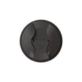Top-down view of the KeepCup Commuter Flip Lid in Black, showing the circular lid with its distinctive curved sipper opening and flip closure featuring the embossed KeepCup logo.