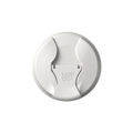 Top-down view of the KeepCup Commuter Flip Lid in Bone, showing the circular off-white lid with its distinctive curved drinking spout and embossed KeepCup logo in the centre.