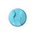 Top-down view of the KeepCup Commuter Flip Lid in Cloud, a light blue circular lid featuring a central flip-top opening with the KeepCup logo embossed on the closure tab.