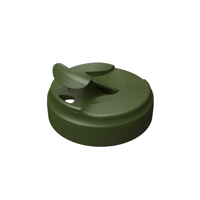 KeepCup Commuter Flip Lid in Pine, shown at an angle on a plain background. The olive green lid features a flip-top closure and drinking spout in the closed position.
