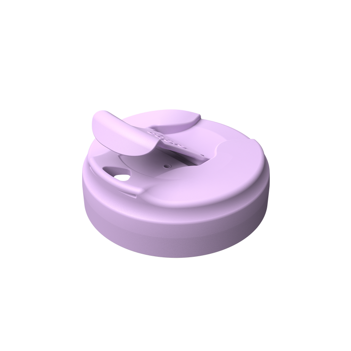 KeepCup Commuter Flip Lid in Wisteria, shown from an angled top view against a white background, featuring the flip-top spout in the open position.