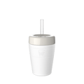 KeepCup Commuter Cold Cup M 12oz in Bone, featuring a white reusable cup with a light grey band, matching lid, and clear straw, shown against a plain white background.