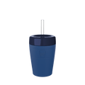 KeepCup Commuter Cold Cup M 12oz in Cobalt Ink, featuring a deep blue cup body with darker navy lid and clear straw, shown from a front-facing product shot against a white background.