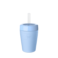 KeepCup Commuter Cold Cup M 12oz in Orchid, a light blue reusable cup with matching lid and clear straw, shown from a front angle against a white background.