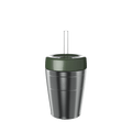 KeepCup Commuter Cold Cup M 12oz in Pine, featuring a brushed stainless steel body with olive green lid and clear straw, shown against a white background.