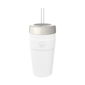 KeepCup Commuter Cold Cup L 16oz in Bone, shown in a front-facing product shot featuring the white reusable cup with light grey lid and clear straw against a plain white background.