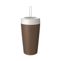 KeepCup Commuter Cold Cup L 16oz in Chocolate, featuring a brown reusable cup body with white lid and clear straw, shown at a slight angle against a plain white background.